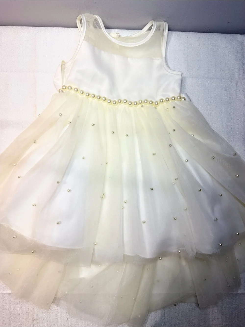 American Princess Cream Pearl-Trim Tulle Party Dress for Girls